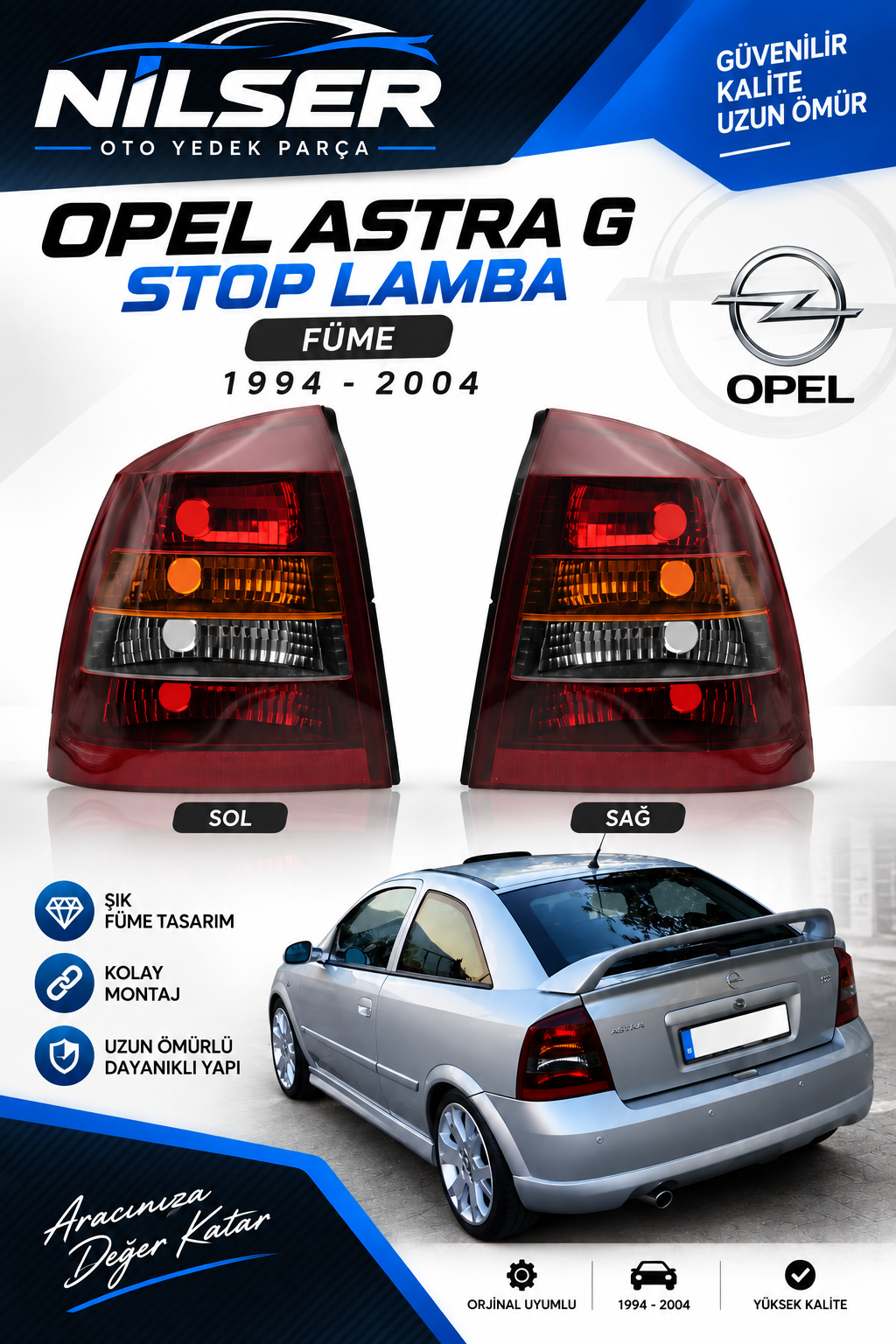 Opel Astra G Hactback Sağ-Sol Takım Stop Lambası FÜME 1998-2004