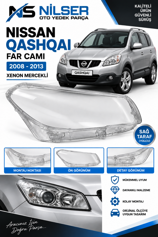 Nissan Qashqai Sağ Xenon Mercek Far Cam 2008-2014