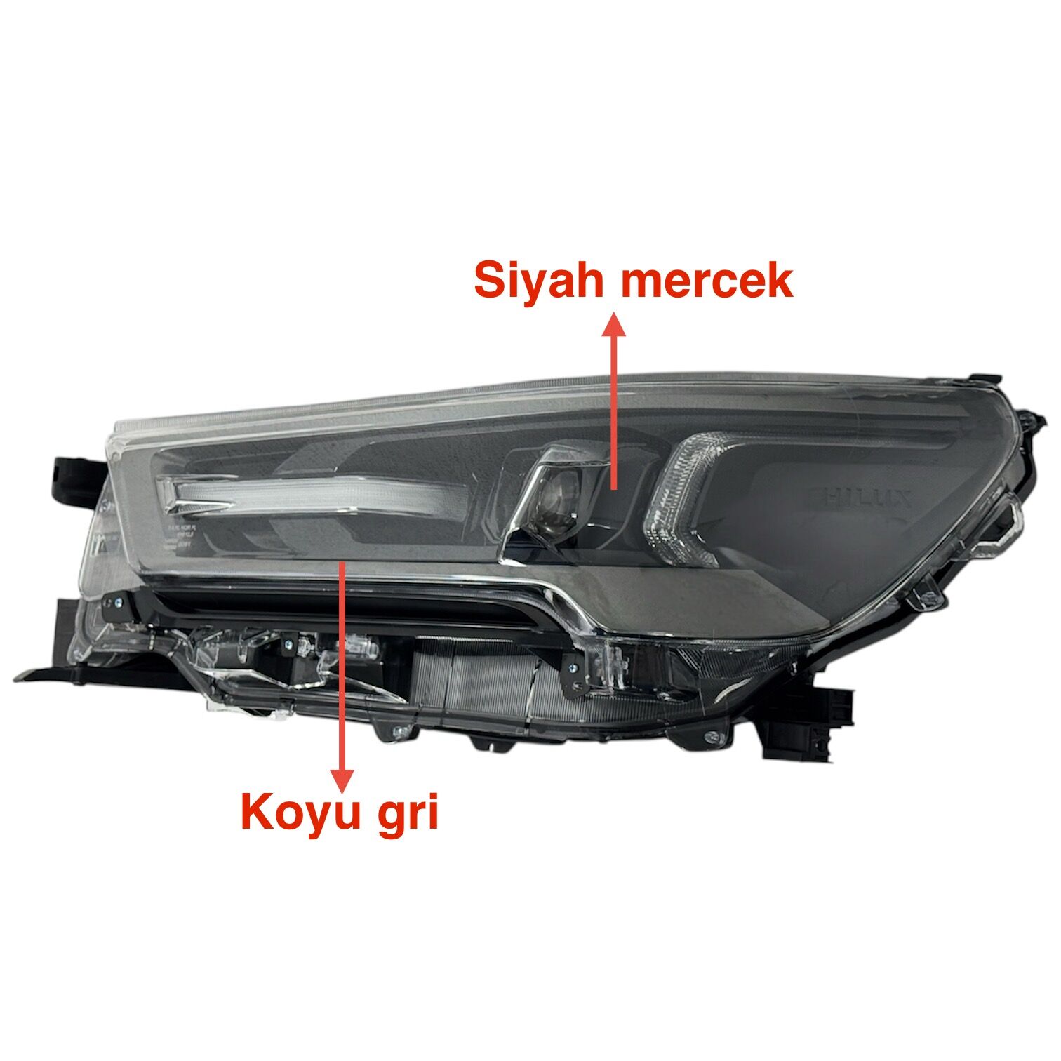 Toyota Far Hılux Revo 21-24 Sol (Mercekli/İçi Koyu Gri/Siyah Mercek)/(Hılux Yazılı-ınvıncıble)